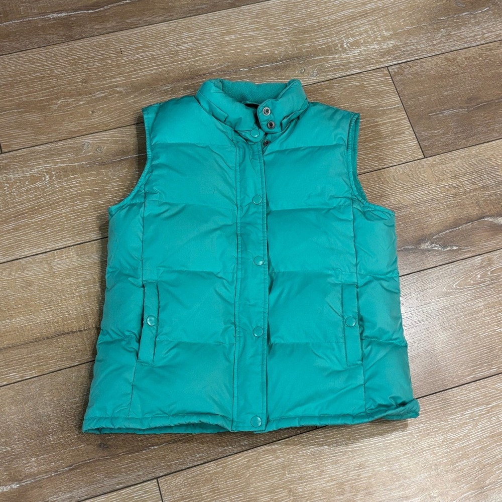 Gap Down Puffer Vest Teal Blue Sleeveless Quilted Jacket Fleece Collar Small
